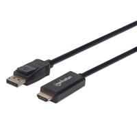 Manhattan DisplayPort 1.1 to HDMI Cable, 1080p@60Hz, 1.8m, Male to Male, DP With Latch, Black, Not Bi-Directional, Three Year Warranty, Polybag