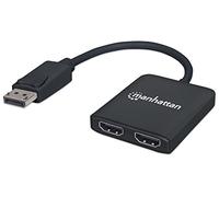 Manhattan DisplayPort 1.2 to 2-Port HDMI Splitter Hub with MST, 4K@30Hz, USB-A Powered, Video Wall Function, HDCP 2.2, Black, MST = Multi-Stream Transport, 3 Year Warranty