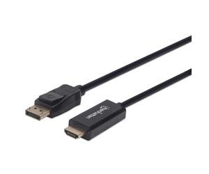 Manhattan DisplayPort 1.2 to HDMI Cable, 4K@60Hz, 1m, DP With Latch, Black, Not Bi-Directional, Three Year Warranty, Higher 4K Refresh Rate than DP2HDMM1MB; Comparable 4K@60Hz Output to 3F-DP-HDMI-4K6