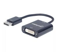 Manhattan DisplayPort 1.2a to DVI-D 24+1 Adapter Cable, 1080p@60Hz, 23cm, Male to Female, Active, Compatible with DVD-D, Black, Three Year Warranty, Equivalent to DP2DVIS