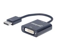 Manhattan DisplayPort 1.2a to DVI-D 24+1 Adapter Cable, 1080p@60Hz, 23cm, Male to Female, Active, Compatible with DVD-D, Black, Three Year Warranty, Equivalent to DP2DVIS