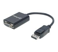 Manhattan DisplayPort to VGA HD15 Converter Cable, 15cm, Male to Female, Active, DP With Latch, Black, Lifetime Warranty, Polybag