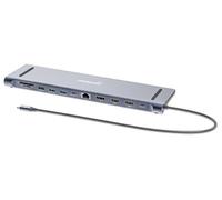 Manhattan USB-C Dock/Hub with Card Reader, Ports (x10): Audio 3.5mm, DisplayPort, Ethernet, HDMI (x2),USB-A (x3) and USB-C (x2),Power Delivery (100W) to USB-C Port (Note add USB-C wall charger and USB