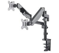 Manhattan TV & Monitor Mount Desk Full Motion (Gas Spring) 2 screens Screen Sizes: 10-27" Black Clamp or Grommet Assembly Dual Screen VESA 75x75 to 100x100mm Max 8kg (each) Lifetime Warranty