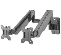 Manhattan TV & Monitor Mount, Wall, Full Motion (Gas Spring), 2 screens, Screen Sizes: 17-32", Black, Dual Screen, VESA 75x75 to 100x100mm, Max 8kg (each), Tilt & Swivel with 3 Pivots, Lifetime Warranty