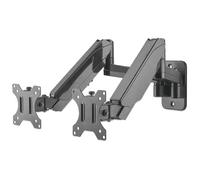 Manhattan TV & Monitor Mount, Wall, Full Motion (Gas Spring), 2 screens, Screen Sizes: 17-32", Black, Dual Screen, VESA 75x75 to 100x100mm, Max 8kg (each), Tilt & Swivel with 3 Pivots, Lifetime Warranty