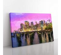 Manhattan From Brooklyn Bridge In Abstract Modern Art Canvas Wall Art Print Ready to Hang, Framed Picture for Living Room Bedroom Home Office Décor, 60x40 cm (24x16 Inch)