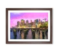 Manhattan From Brooklyn Bridge In Abstract Modern Art Framed Wall Art Print, Ready to Hang Picture for Living Room Bedroom Home Office Décor, Walnut A3 (46 x 34 cm)