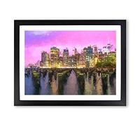 Manhattan From Brooklyn Bridge In Abstract Modern Art Framed Wall Art Print, Ready to Hang Picture for Living Room Bedroom Home Office Décor, Black A3 (46 x 34 cm)