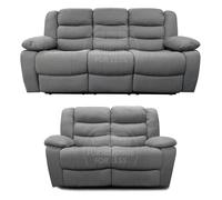Manhattan Grey Fabric Sofa Suite Manual Reclining Sofa Set 3 + 2 Seater Sofas With Drinks Tray High Back Furnishings For Less UK Grey One Size