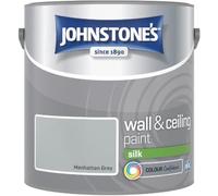 Manhattan Grey Johnstone’s Wall & Ceiling Silk Paint 2.5L - Smooth Silk Finish, Excellent Coverage, Quick Dry, Low Odour Interior Paint for Walls & Ceilings