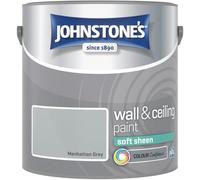 Manhattan Grey Johnstone’s Wall & Ceiling Soft Sheen Paint 2.5L - Subtle Sheen Finish, Durable & Washable, Quick Dry, Low Odour Interior Paint for Walls & Ceilings