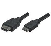 Manhattan HDMI to Mini HDMI Cable 4K@30Hz 1.8m Male to Male Black Ultra HD 4k x 2k Fully Shielded Gold Plated Contacts Lifetime Warranty High Speed.