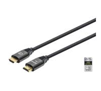 Manhattan HDMI Cable with Ethernet, 8K@60Hz (Ultra High Speed), 1m (Braided), Male to Male, Black, 4K@120Hz, Ultra HD 4k x 2k, Fully Shielded, Gold Plated Contacts, Lifetime Warranty, Polybag