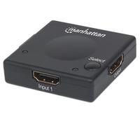 Manhattan HDMI Switch 2-Port 1080p Connects x2 HDMI sources to x1 display Automatic and Manual Switching (via button) No external power required Black Three Year Warranty Blister