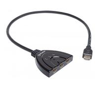 Manhattan HDMI Switch 3-Port, 1080p, Connects x3 HDMI sources to x1 display, Manual Switching (via button), Integrated Cable (58cm), No external power required, Black, Three Year Warranty, Blister