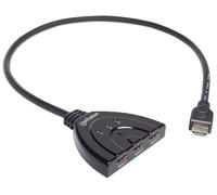 Manhattan HDMI Switch 3-Port, 1080p, Connects x3 HDMI sources to x1 display, Manual Switching (via button), Integrated Cable (58cm), No external power required, Black, Three Year Warranty