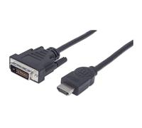 Manhattan HDMI to DVI-D 24+1 Cable 1.8m Male to Male Black Dual Link Compatible with DVD-D Lifetime Warranty Equivalent to HDMIDVIMM6