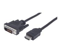 Manhattan HDMI to DVI-D 24+1 Cable, 1.8m, Male to Male, Black, Dual Link, Compatible with DVD-D, Lifetime Warranty, Equivalent to HDMIDVIMM6