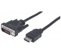 Manhattan HDMI to DVI-D 24+1 Cable. 2m. Male to Male. Black. Dual Link