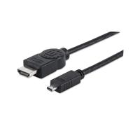 Manhattan HDMI to Micro HDMI Cable with Ethernet, 4K@30Hz, 2m, Male to Male, Black, Ultra HD 4k x 2k, Fully Shielded, Gold Plated Contacts, Lifetime Warranty, High Speed, Equivalent to HDADMM2M