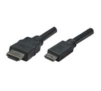 Manhattan HDMI to Mini HDMI Cable 4K@30Hz 1.8m Male to Male Black Ultra HD 4k x 2k Fully Shielded Gold Plated Contacts Lifetime Warranty High Speed.