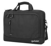 Manhattan Helsinki Eco Friendly Laptop Bag 14.1", Top Loader, Black, Padded Notebook Compartment, Front and Multiple Interior Pockets, Padded Handle, Trolley Strap, Recycled Materials, Black, Shoulder