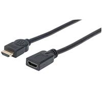 Manhattan High Speed HDMI Extension Cable with Ethernet, HDMI Male to Female, Port Saver, 4K, HEC, ARC, 3D, Shielded, 20cm, Black, Polybag