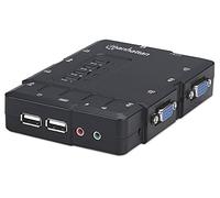 Manhattan KVM Switch Compact 4-Port, 4x USB-A, Cables included, Audio Support, Control 4x computers from one pc/mouse/screen, Black, Boxed