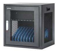 Manhattan Laptop Charging Cabinet Desktop via AC Adapter (UK) x10 Bay, Install device's AC Adapter (power cables) into unit, Suitable for ALL laptops (to 15.6"), iPads, MacBooks, Chromebooks, other US