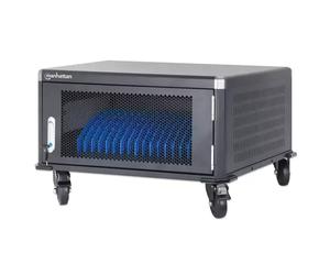 Manhattan Laptop Charging Cart/Trolley via AC Adapter (UK) 20-bay Install device's AC Adapter (power cables) into unit Suitable for ALL laptops (to 15.6") iPads MacBooks Chromebooks other portable dev