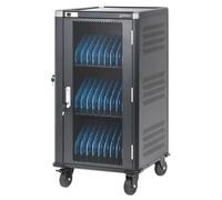 Manhattan Laptop Charging Cart/Trolley via AC Adapter (UK) 30-bay, Install device's AC Adapter (power cables) into unit, Suitable for ALL laptops (to 15.6"), iPads, MacBooks, Chromebooks, other portab
