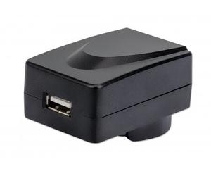 Manhattan Mains USB-A Mobile Device Charger with UK/EU/USA adaptors, Smartphone Charger, Mains Adaptor interchangeable, Three Year Warranty, Black