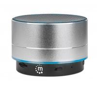 Manhattan Metallic Bluetooth Speaker, Splashproof, Range 10m, microSD card reader, Aux 3.5mm connector, USB-A charging cable included (5V charging), Silver, Three Years Warranty