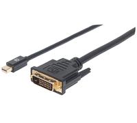 Manhattan Mini DisplayPort 1.2a to DVI-D 24+1 Cable, 1080p@60Hz, 1.8m, Male to Male, Compatible with DVD-D, Black, Lifetime Warranty, Polybag