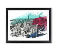 Manhattan New York City Skyline USA No.1 V2 Modern Framed Print | A4 Black Framed Wall Art | Ready to Hang | Modern Flag Picture | Living Room Bedroom Lounge Office