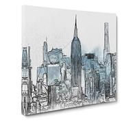 Manhattan New York Skyline Canvas Print | Gallery Wrapped 30mm Frame Wall Art | 14x14 inches | Ready to Hang | Modern Cityscape Picture | Living Room Bedroom Lounge Office