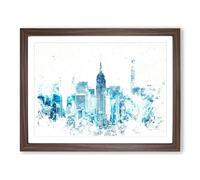 Manhattan New York Skyline Watercolour Modern Framed Print | A2 Walnut Framed Wall Art | Ready to Hang | Modern Cityscape Picture | Living Room Bedroom Lounge Office