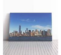 Manhattan New York with Blue Sky Canvas Print | Gallery Wrapped 30mm Frame Wall Art | 24x16 inches | Ready to Hang | Modern Picture | Living Room Bedroom Lounge Office