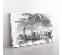 Manhattan New York with Blue Sky V4 Modern Canvas Wall Art Print Ready to Hang, Framed Picture for Living Room Bedroom Home Office Décor, 60x40 cm (24x16 Inch)