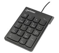 Manhattan Numeric Keypad, Wired, USB-A, 18 Full Size Keys, Black, Membrane Key Switches, Windows and Mac, Three Year Warranty