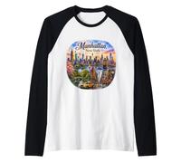 Manhattan, NY New York City, Central Park, Broadway Raglan Baseball Tee