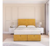 Manhattan Plush Fabric Ottoman Bed End Opening With Sprung Memory Mattress & 26 Inch Headboard Sloomy Gold Super King