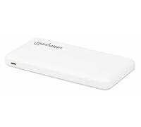 Manhattan Power Bank, 10000 mAh, 2 USB-A Output Ports with 2.1 A Shared Output, 2 Input Ports (USB-C and Micro-USB, 2 A each), White