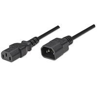 Manhattan Power Cord/Cable, C14 Male to C13 Female (kettle lead), Monitor to CPU, 1.8m, Black, Polybag