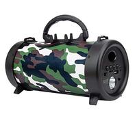 Manhattan Camouflage Bluetooth Speaker (promo) Decent Sound Output (3W) 3 hour Playback time FM Radio Range 10m microSD card reader (32GB) Aux 3.5mm connector USB-A charging cable included (5V chargin