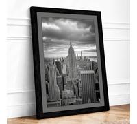 Manhattan Skyline at Dusk Vintage Framed Wall Art Print A4 (29.7×21cm) Black, Wall Decor for Living Room, Bedroom, Office & Home, Ready to Hang, Art Gift