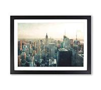 Manhattan Skyline in New York Painting Framed Print | A2 Black Framed Wall Art | Ready to Hang | Modern Cityscape Picture | Living Room Bedroom Lounge Office