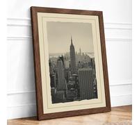 Manhattan Skyline Vintage Framed Wall Art Print A2 (59.4×42cm) Walnut, Wall Decor for Living Room, Bedroom, Office & Home, Ready to Hang, Art Gift