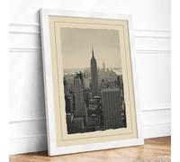 Manhattan Skyline Vintage Framed Wall Art Print A2 (59.4×42cm) White, Wall Decor for Living Room, Bedroom, Office & Home, Ready to Hang, Art Gift